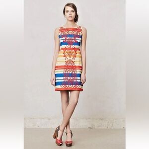 Anthropologie Tabitha Banded Totem Shift Dress size 2 in Orange Motif
